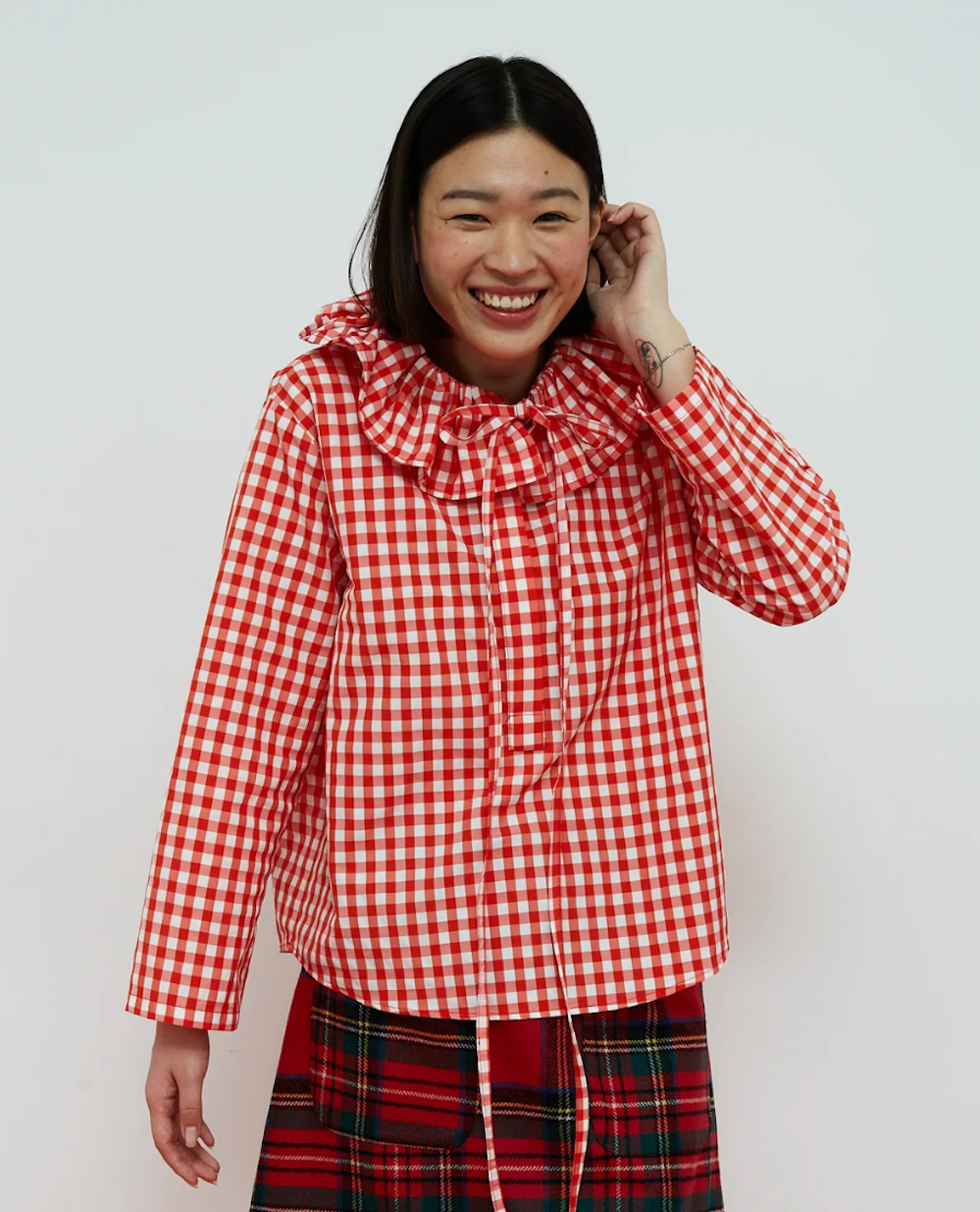 Heidi Red Gingham Frill Shirt