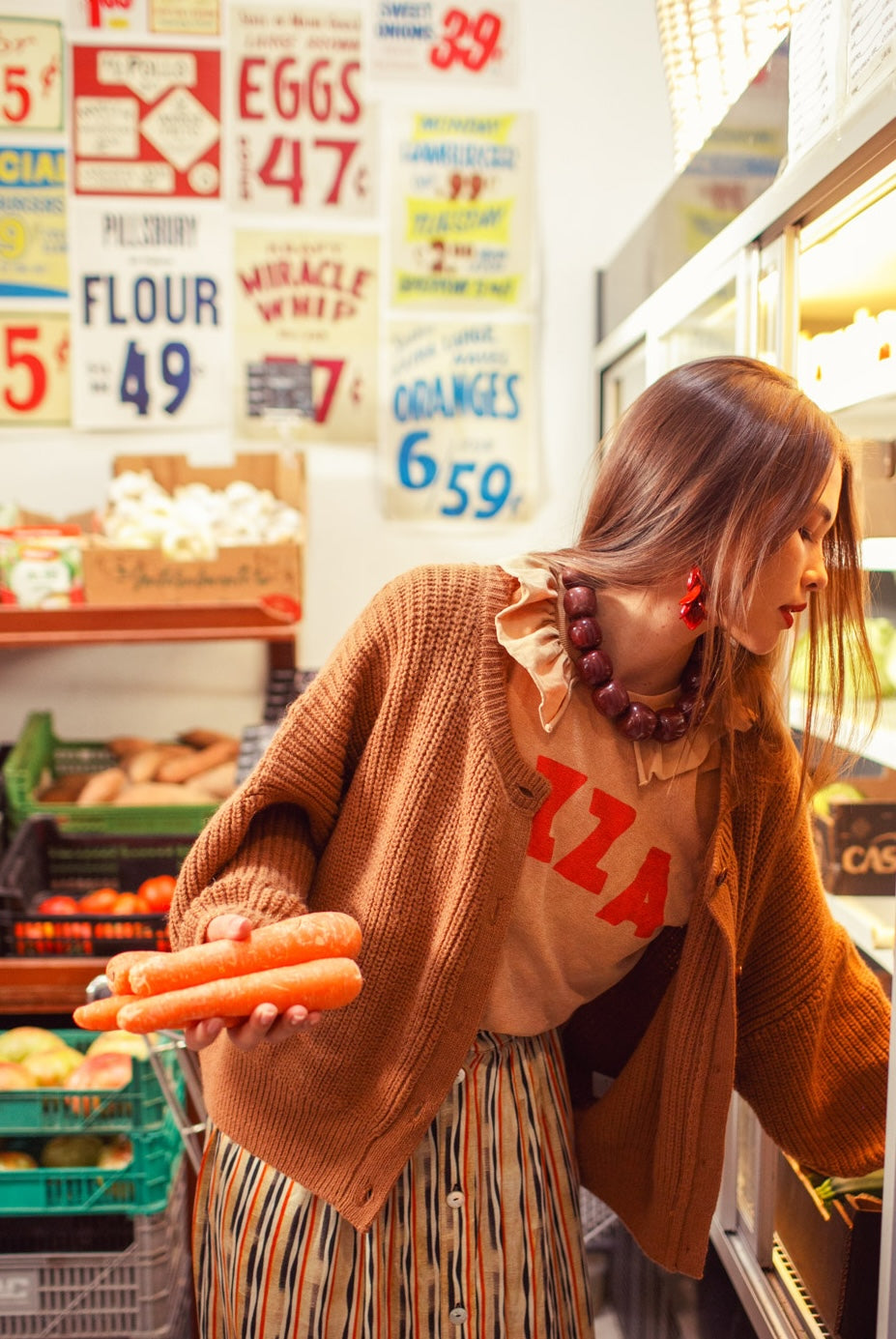 Brown Frill PIzza  Print t Shirt