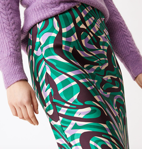 Abstract Green Satin Skirt