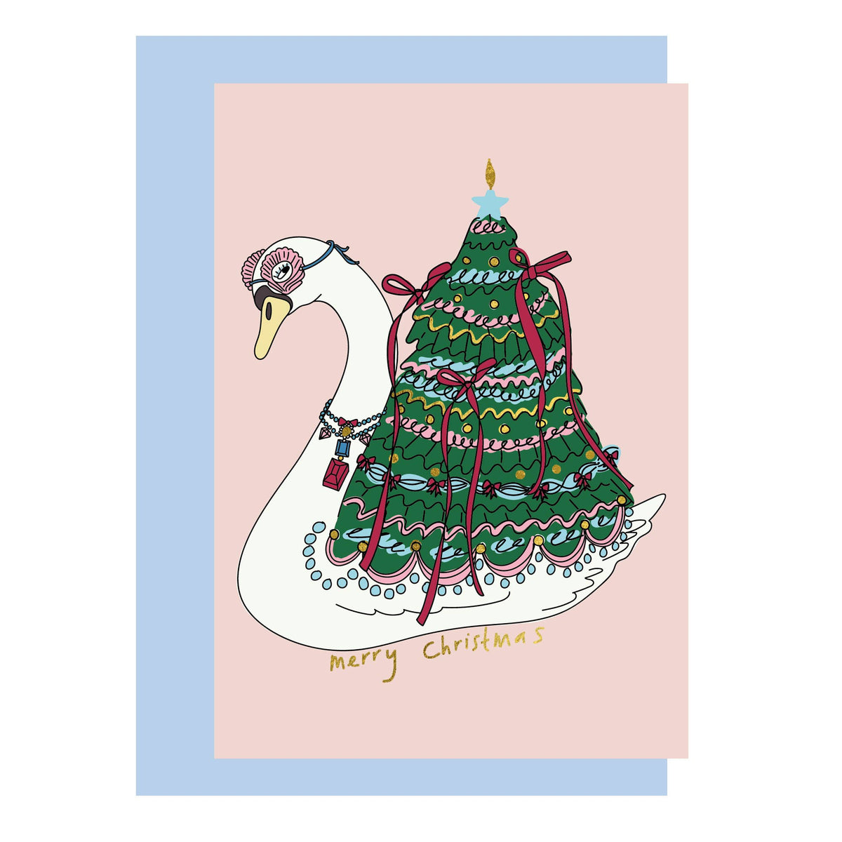 Whimsical Swan Christmas Card