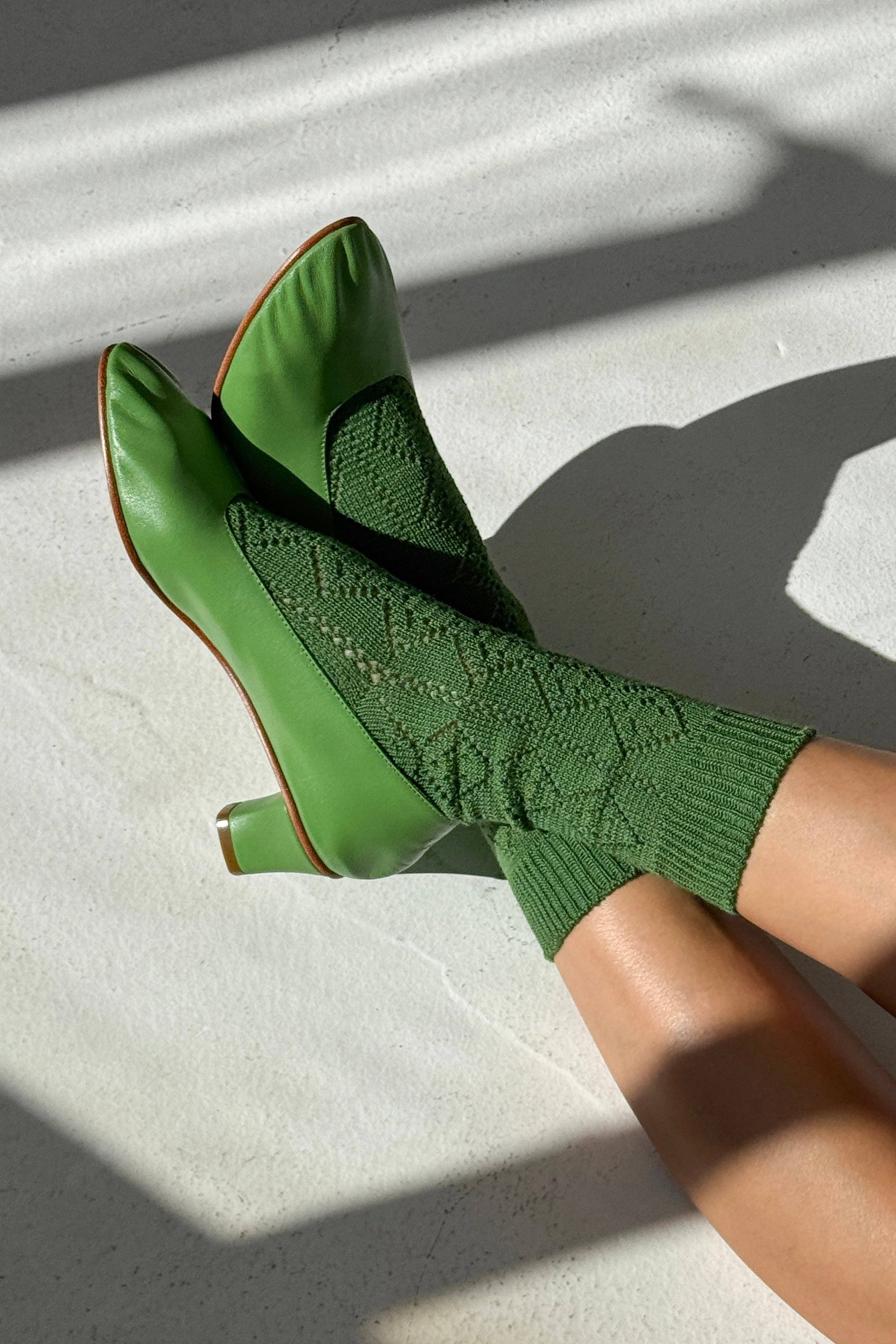 Modal Eyelet Socks Palm Green