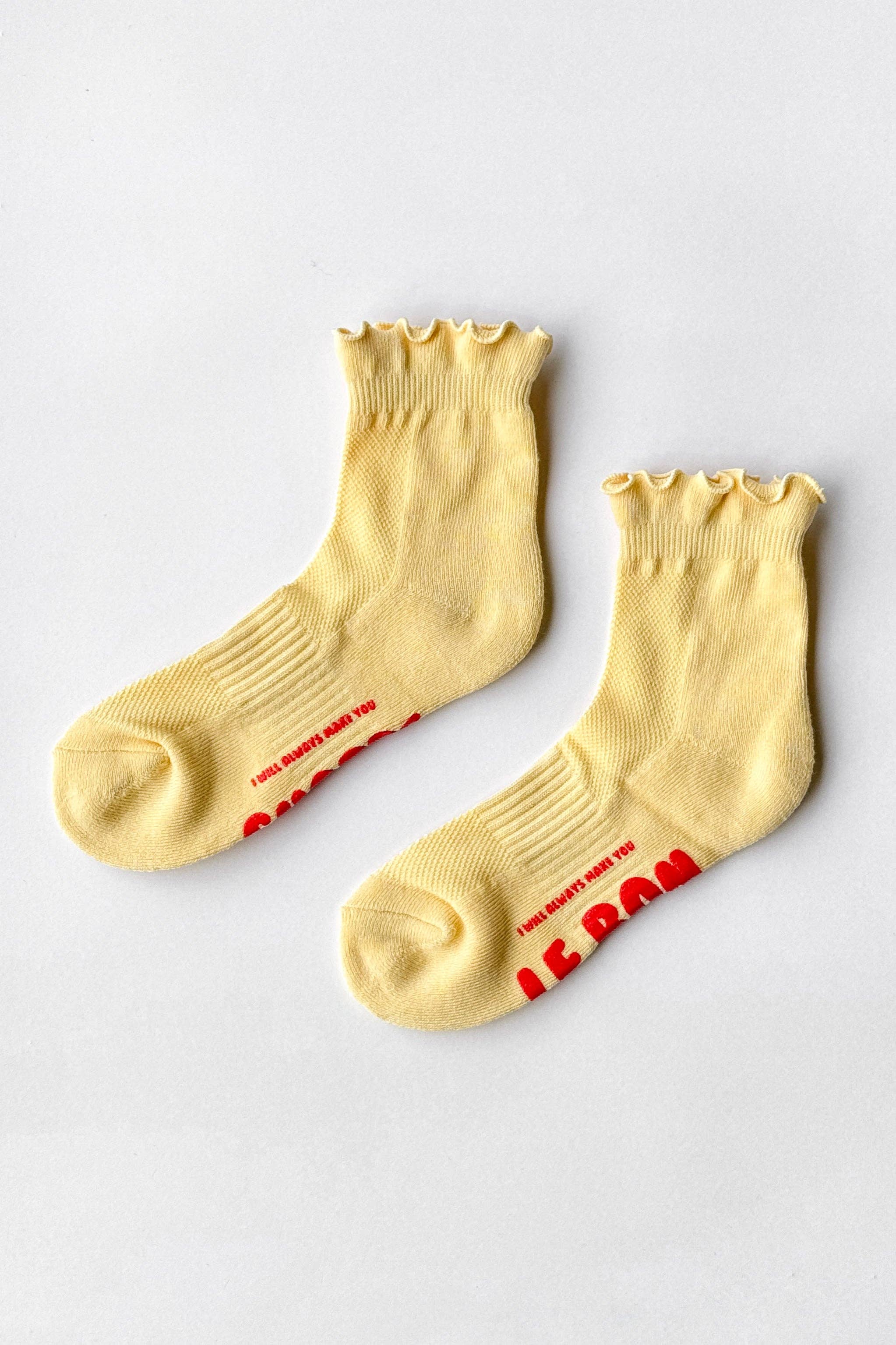 Ruffled Crew Socks   BANANA CREAM / RED