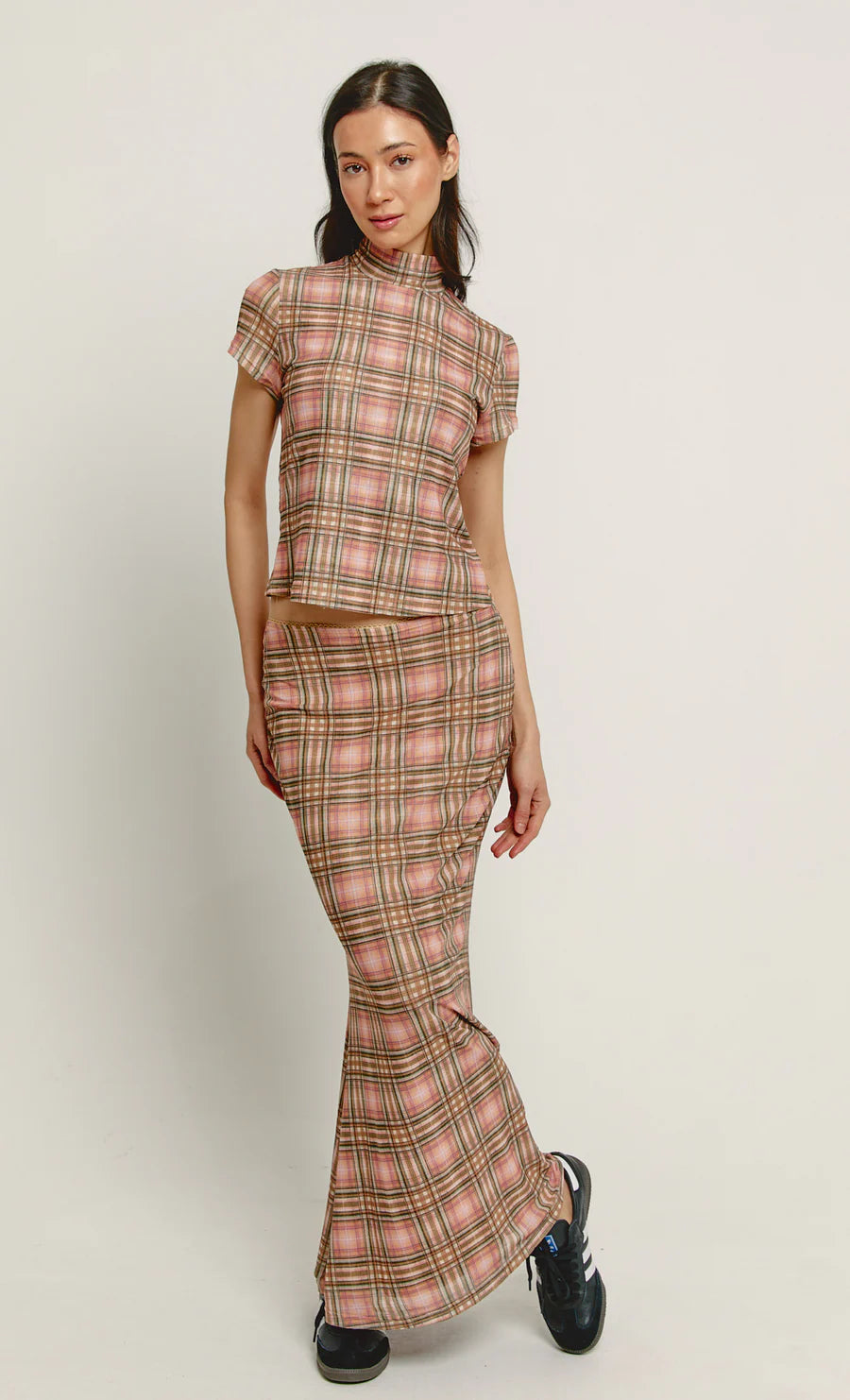 Pink Checked Mesh Skirt