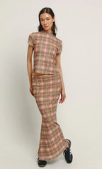 Pink Checked Mesh Skirt
