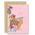 Dogs Kissing Under Mistletoe Christmas Card