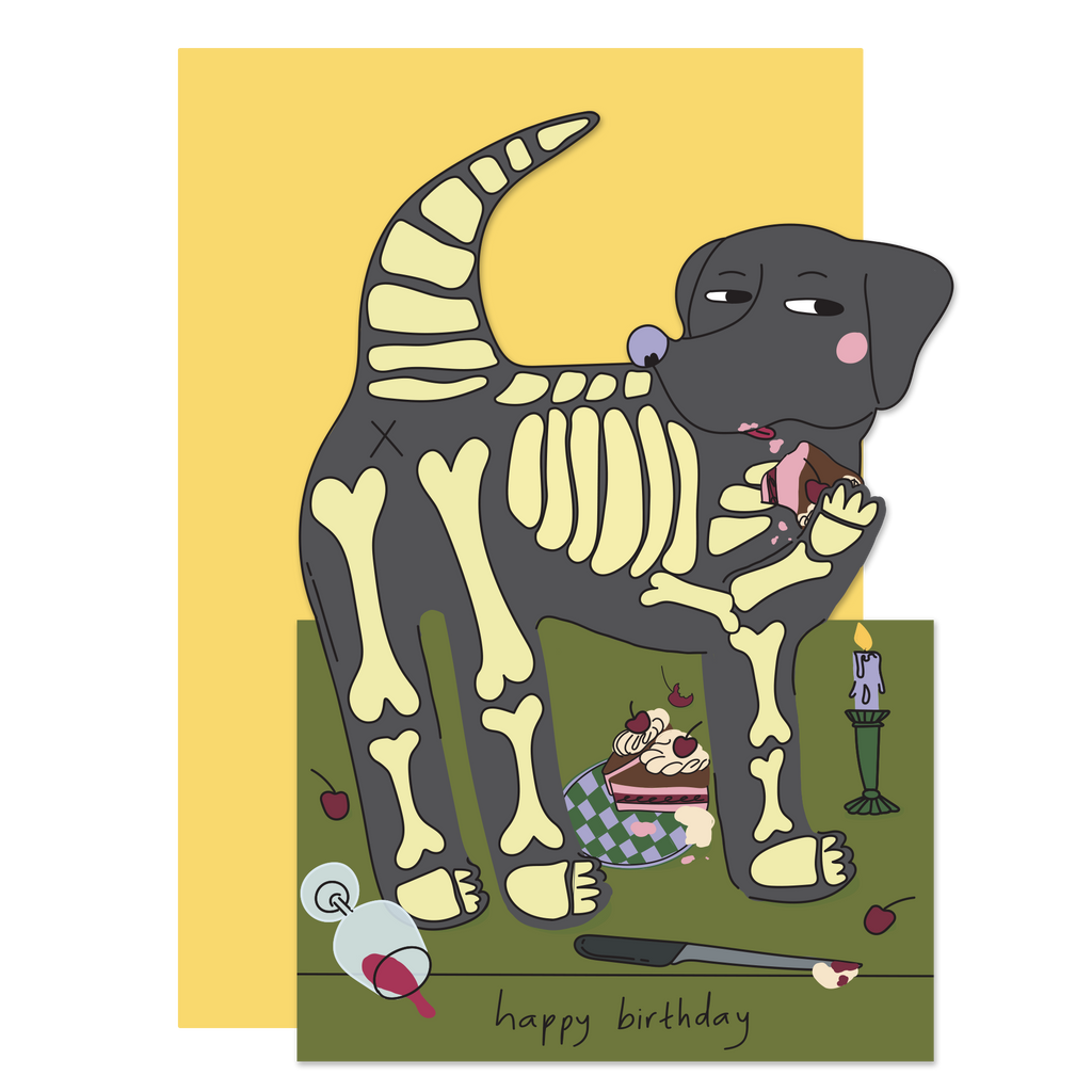 Hey Dog Skeleton Birthday card,