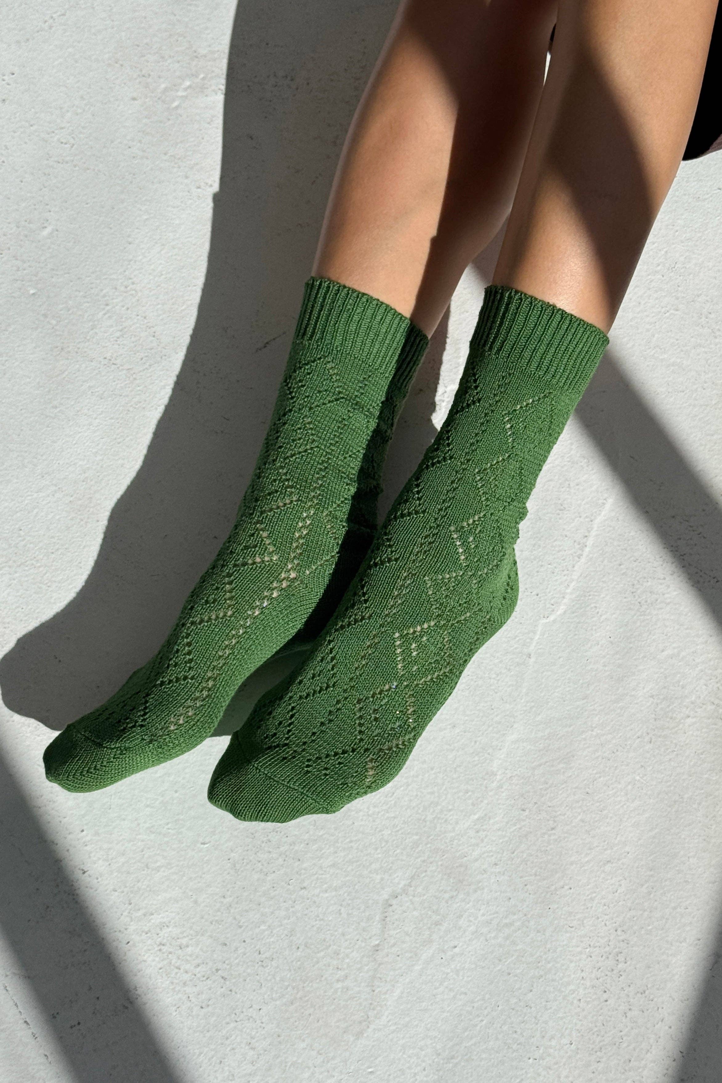 Modal Eyelet Socks Palm Green