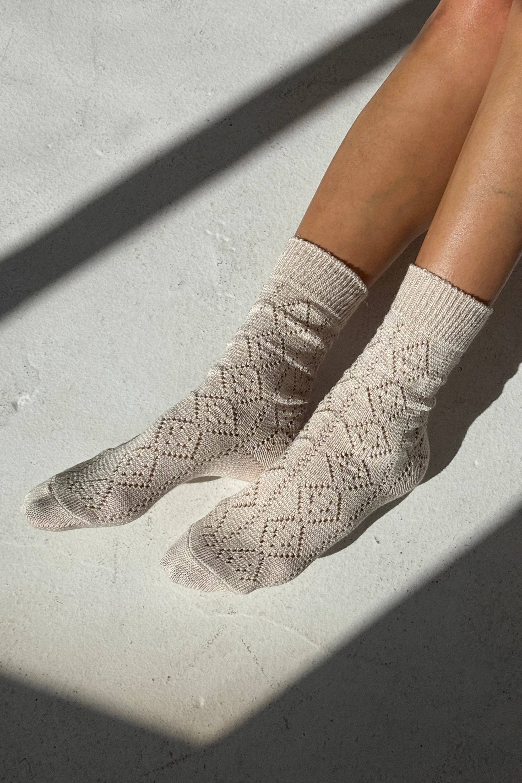 Modal Eyelet Socks Oyster