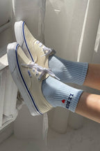 Embroidered Crew Socks SKY BLUE