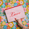 'Love' Linen Purse/Pouch: Pink