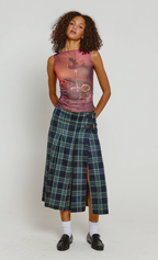 Navy Tartan Kilt Midi Skirt