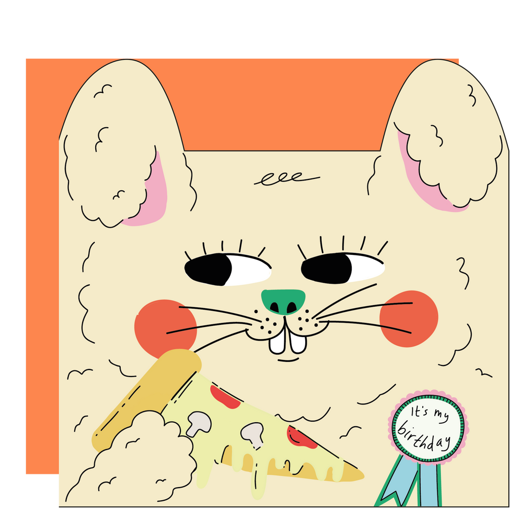 Rabbit eats pizza Kids Greeting Card