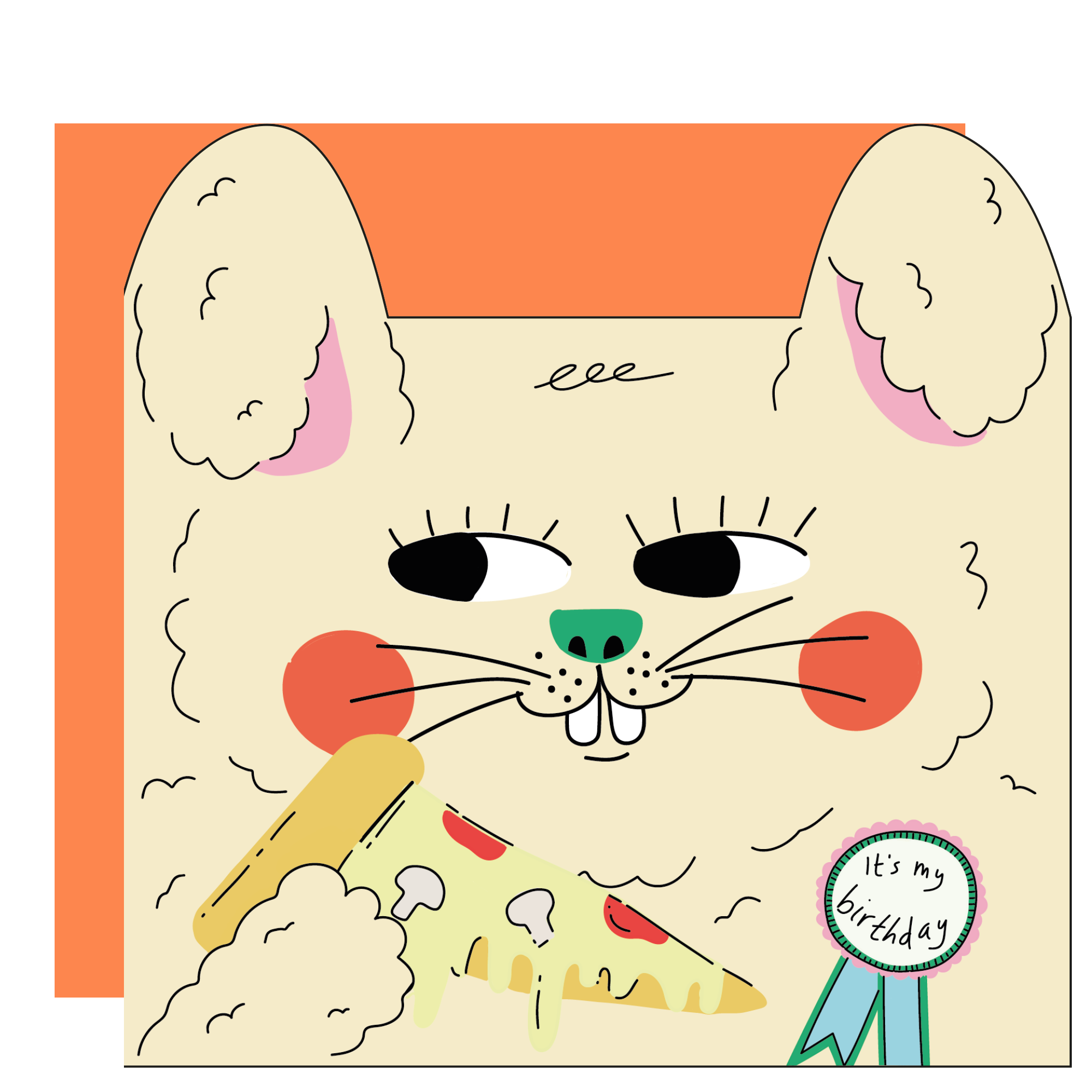 Rabbit eats pizza Kids Greeting Card