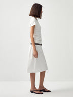 Double-Waist Straight Midi Skirt: White / M