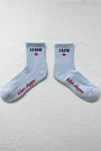 Embroidered Crew Socks SKY BLUE