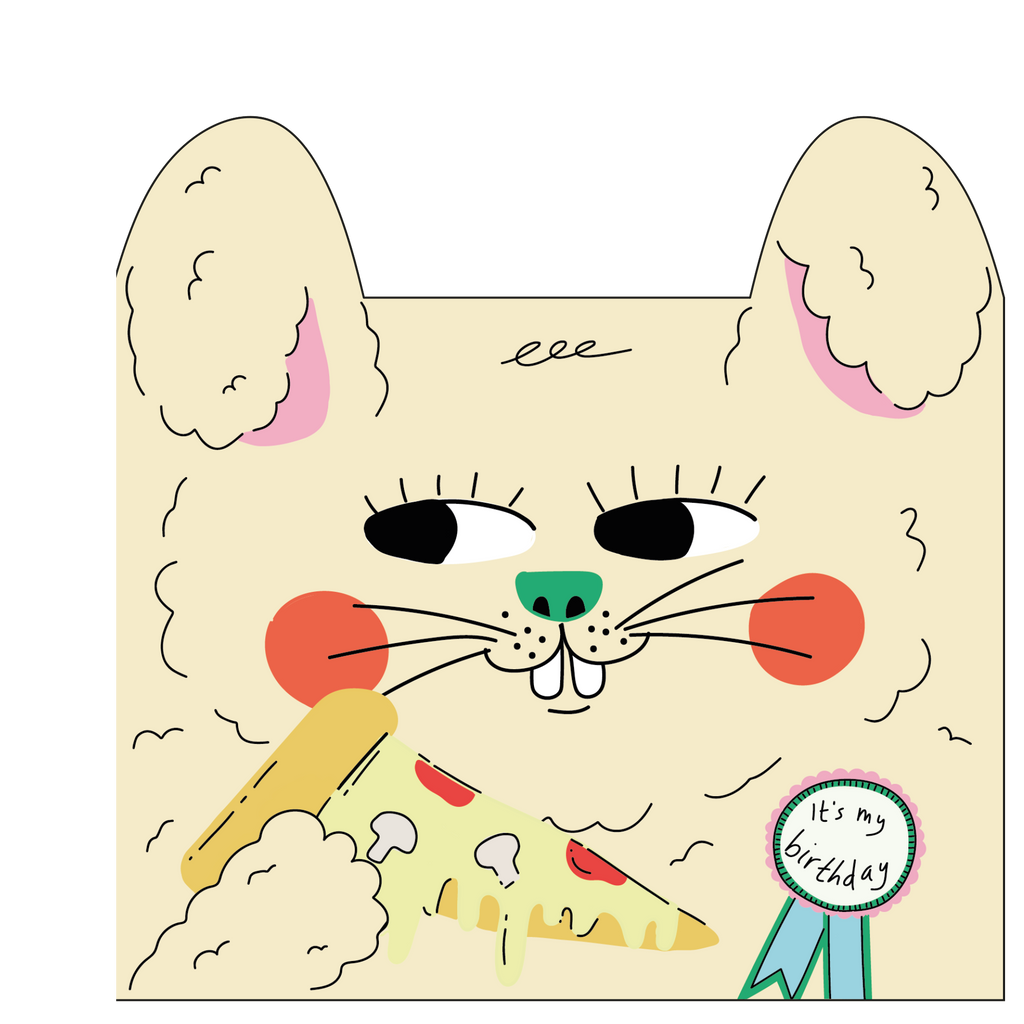 Rabbit eats pizza Kids Greeting Card