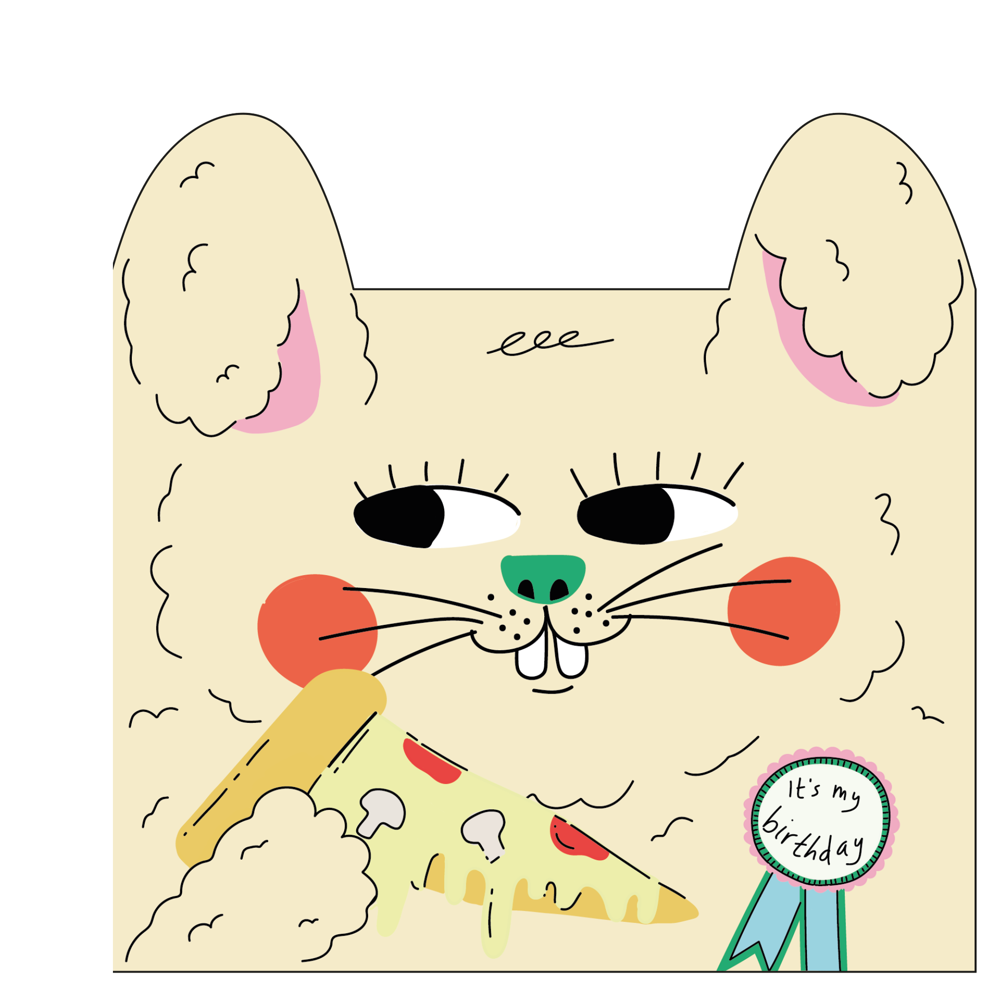 Rabbit eats pizza Kids Greeting Card