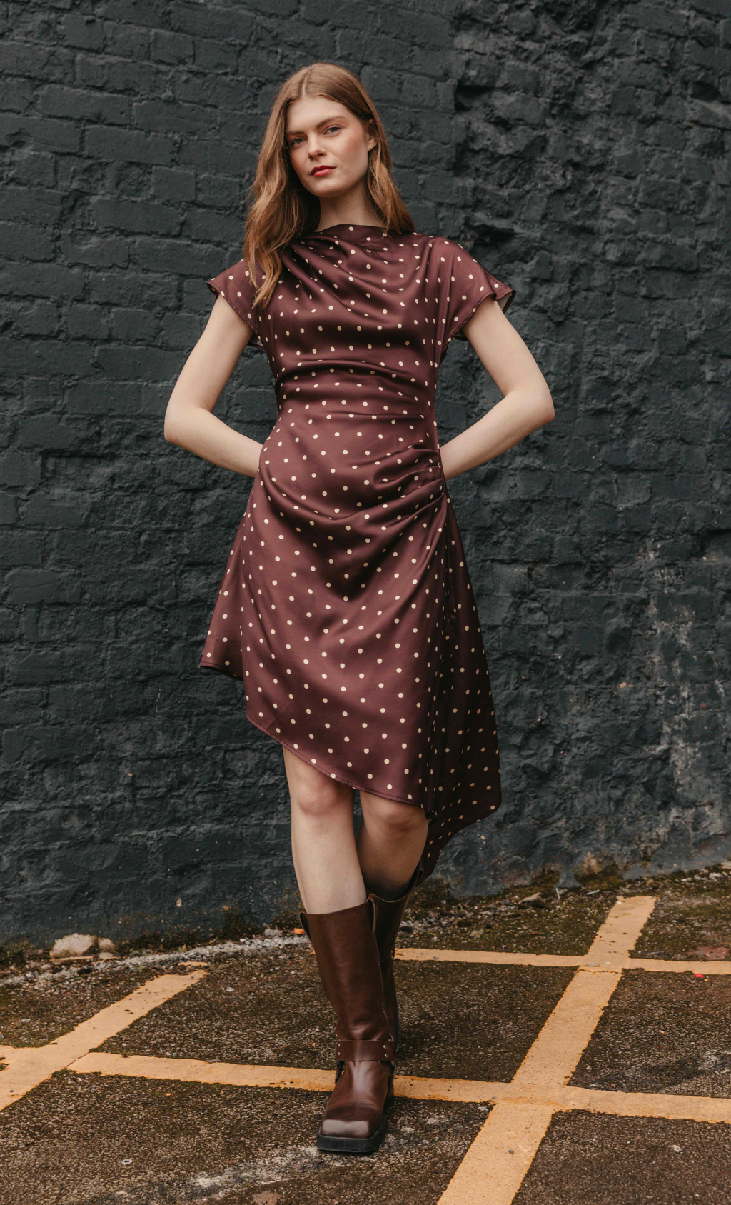 Polka Dot Asymmetric Midi Dress