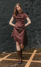 Polka Dot Asymmetric Midi Dress