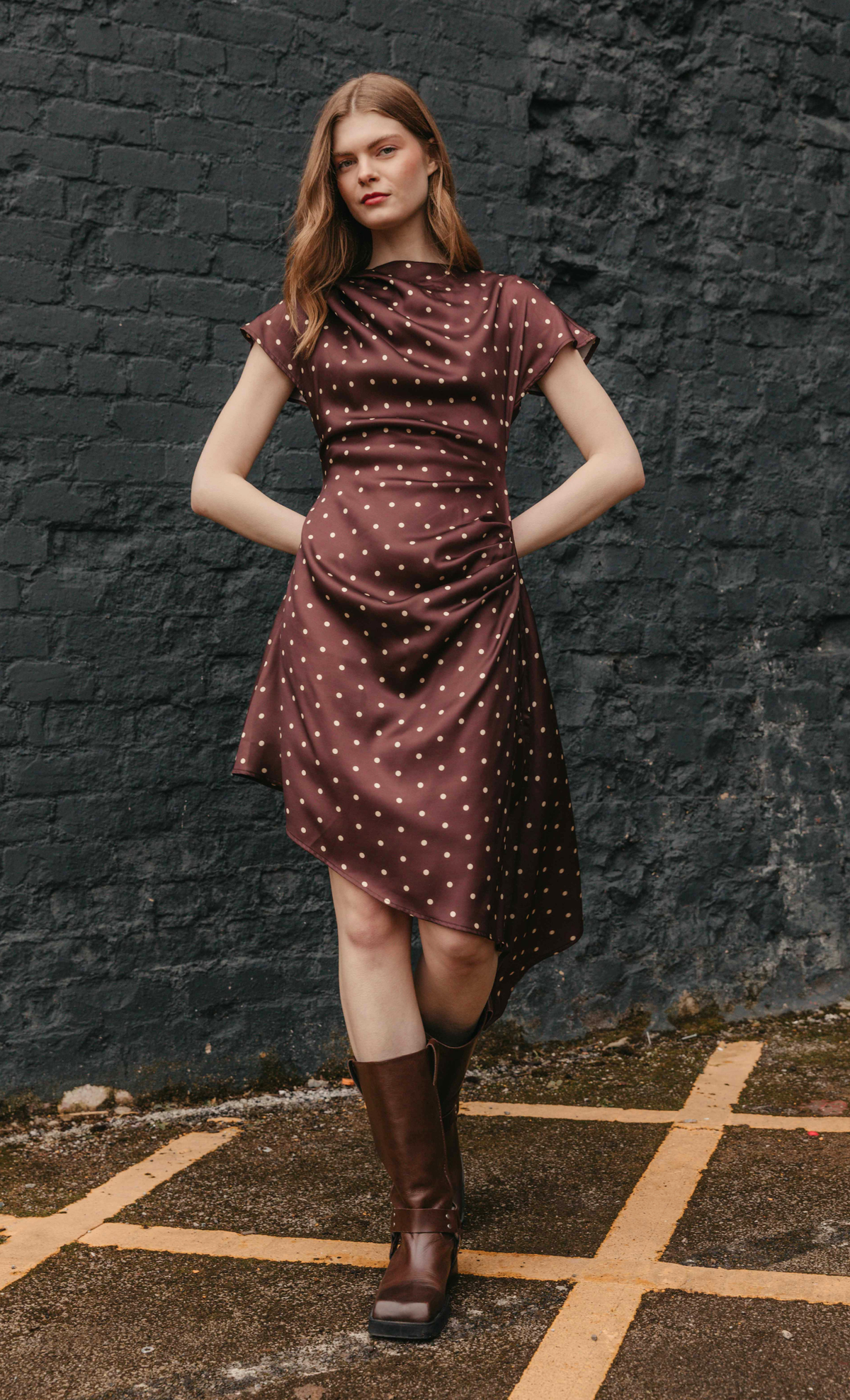 Polka Dot Asymmetric Midi Dress