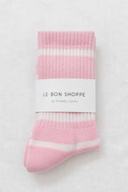 Striped Boyfriend Socks: Pink White Stripe