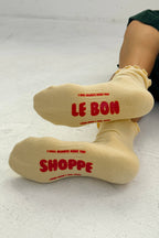Ruffled Crew Socks   BANANA CREAM / RED