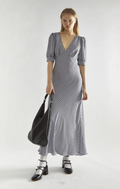 Blue Checked V Neck Tea Dress