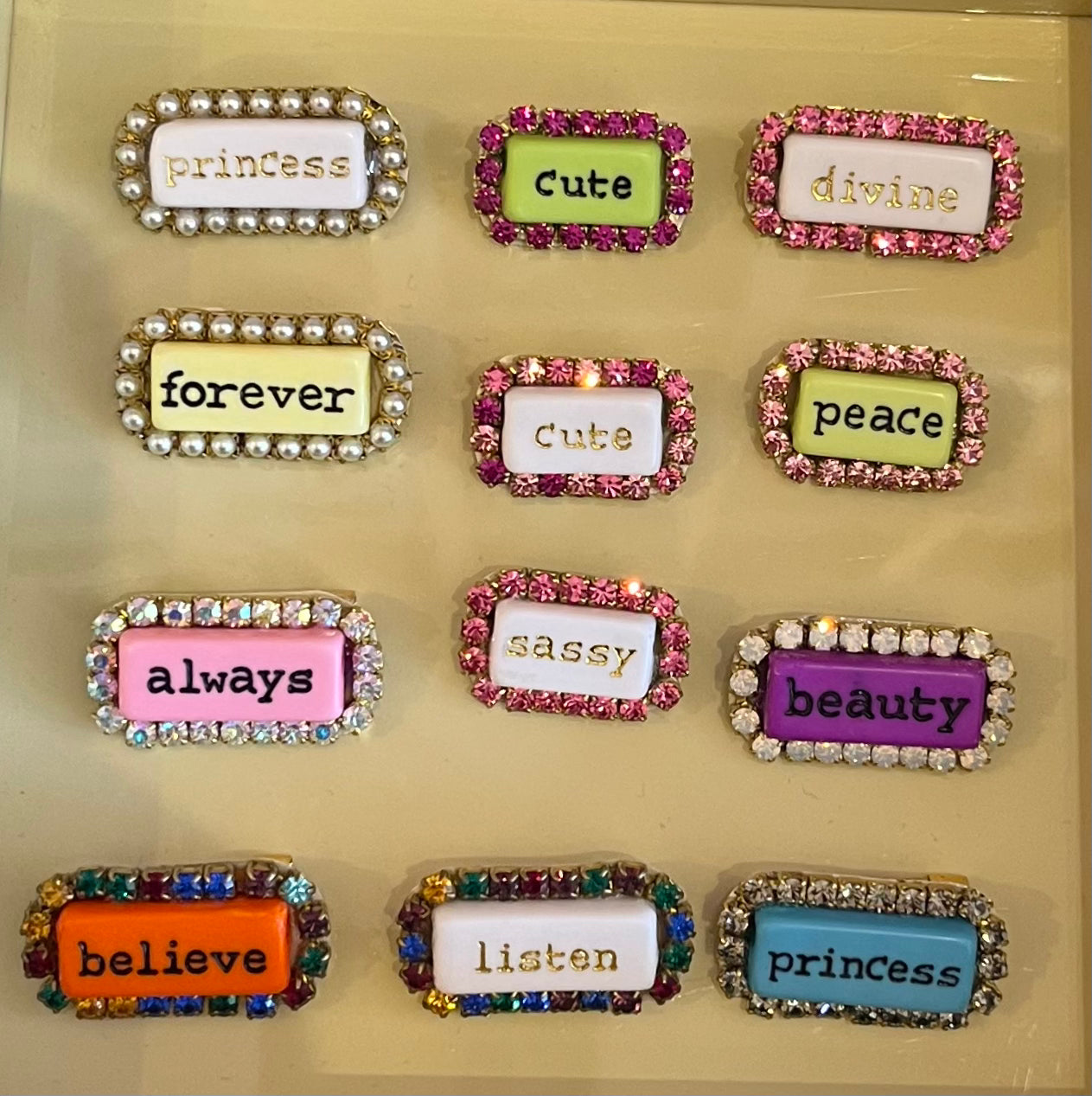 "WORD" Rhinestone Pin