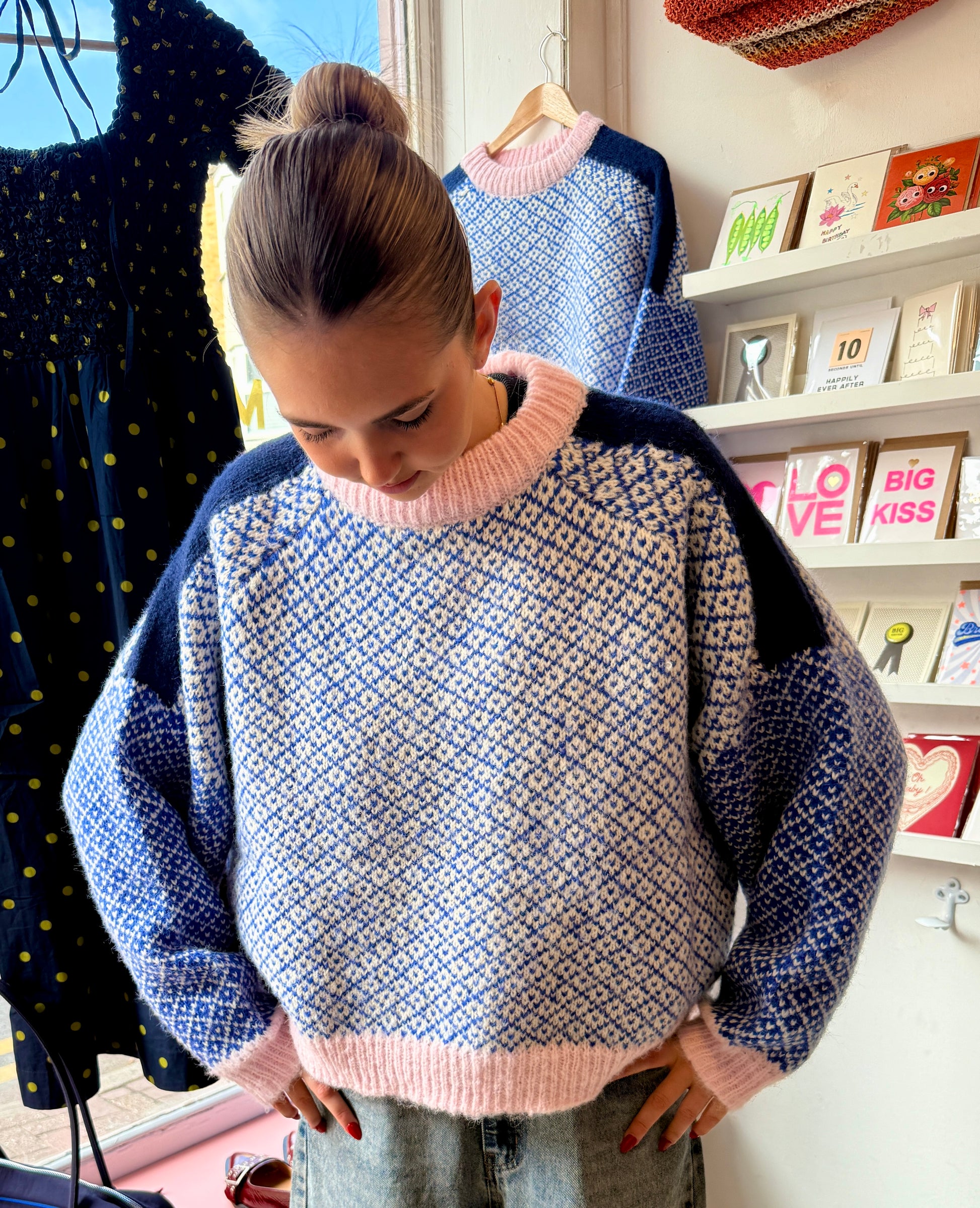 Blue Patchwork Sweater