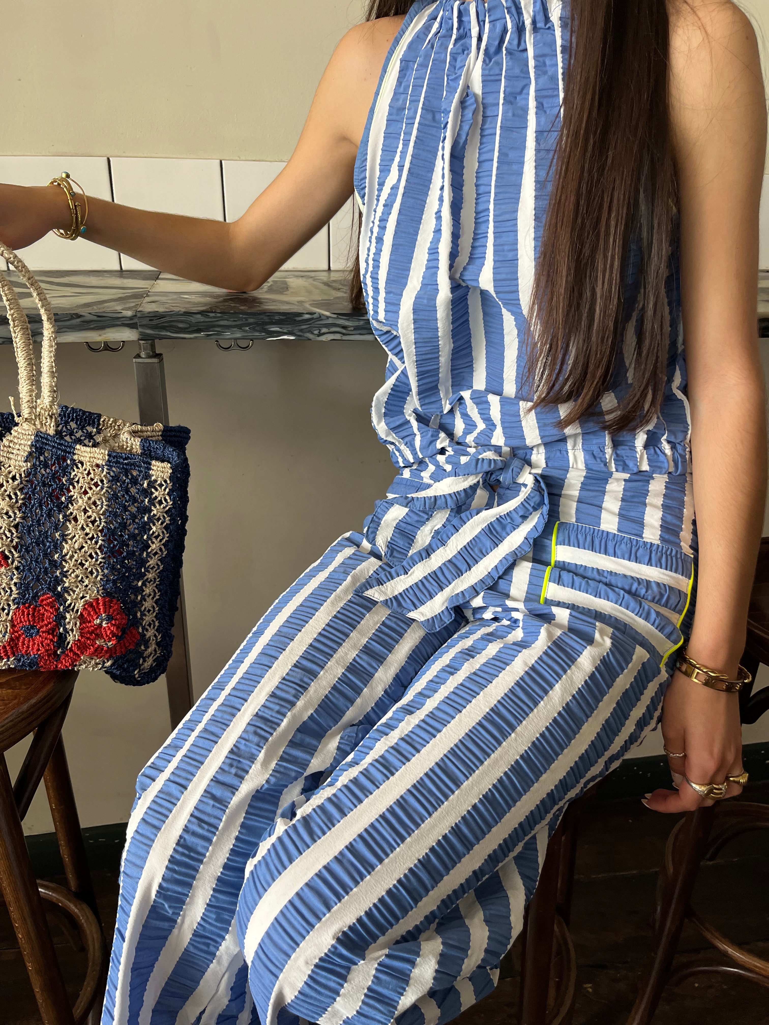Bow Front Blue Stripe Trousers
