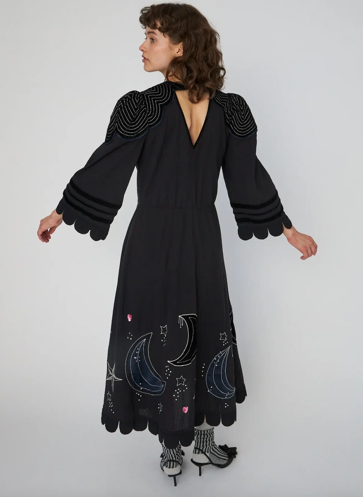 Moon & Star Embroidered Midi Dress