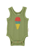 Olive Sleeveless Bodysuit Ice Cream Print