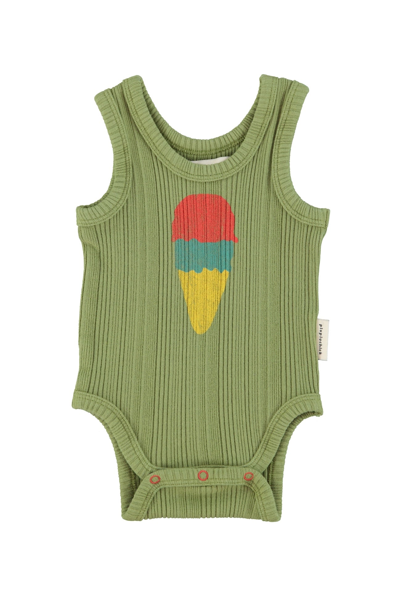 Olive Sleeveless Bodysuit Ice Cream Print