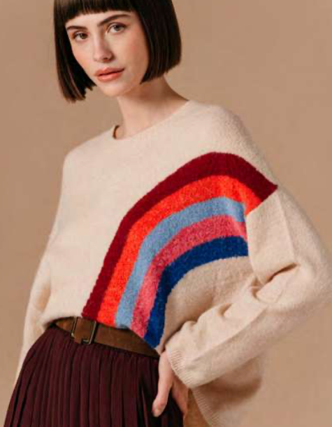 Rainbow Stripe Cream Sweater