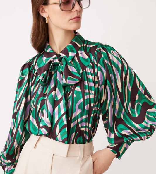 Green Satin Print Shirt