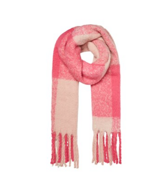 Pink Check Fringed  Scarf