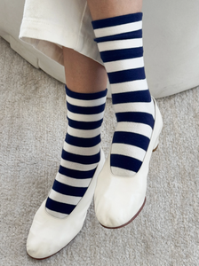 Wally Stripe Navy/White Socks