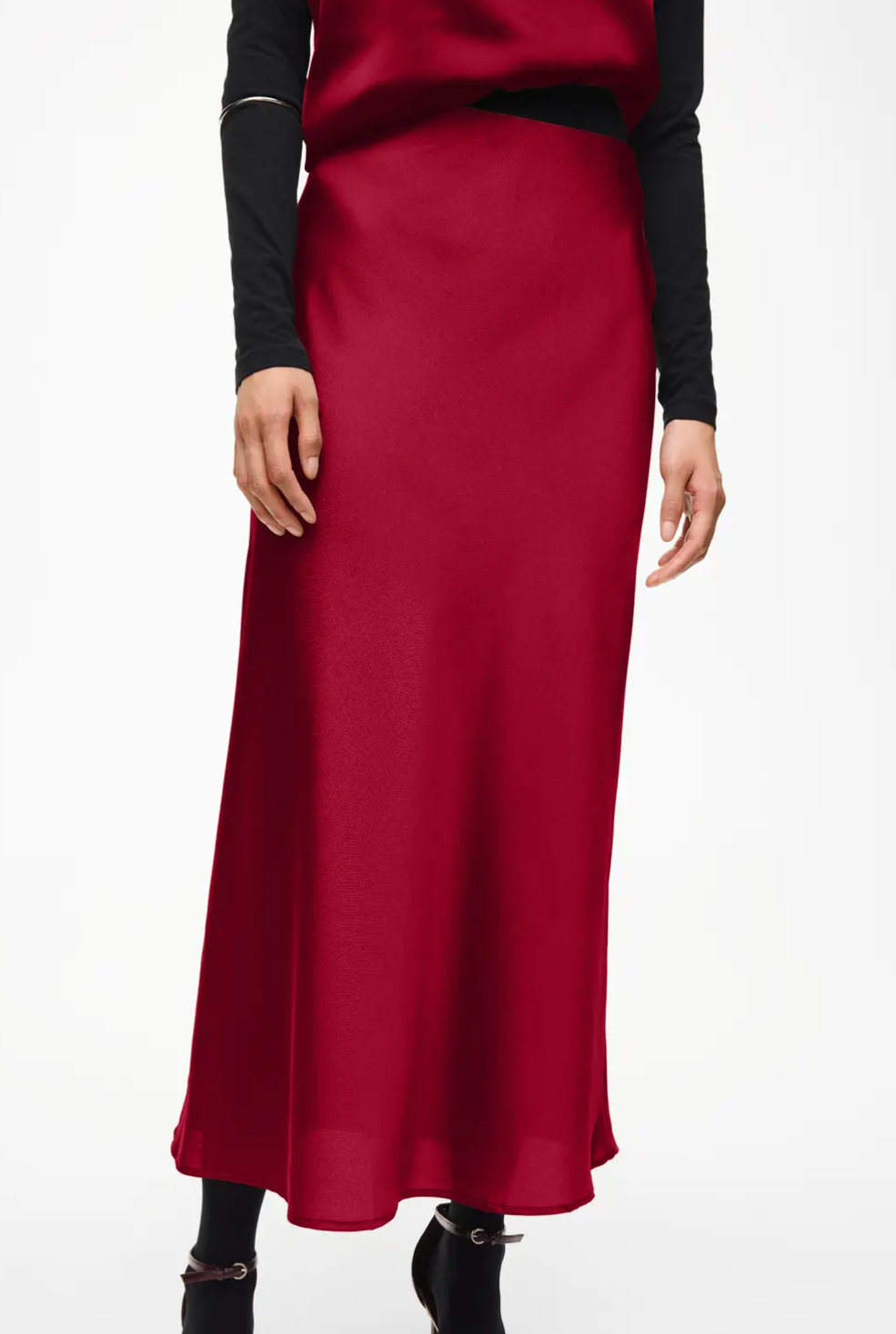 Red Satin Bias Skirt