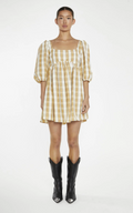 Check Square Neck Mini Dress