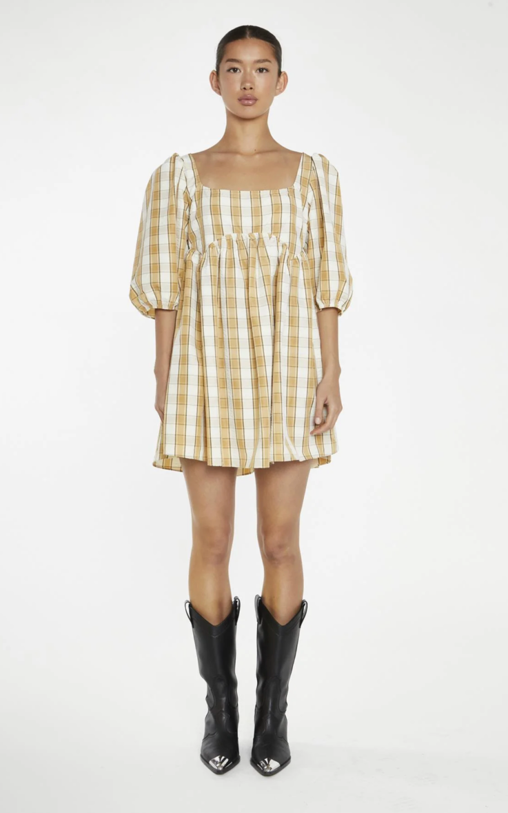 Check Square Neck Mini Dress