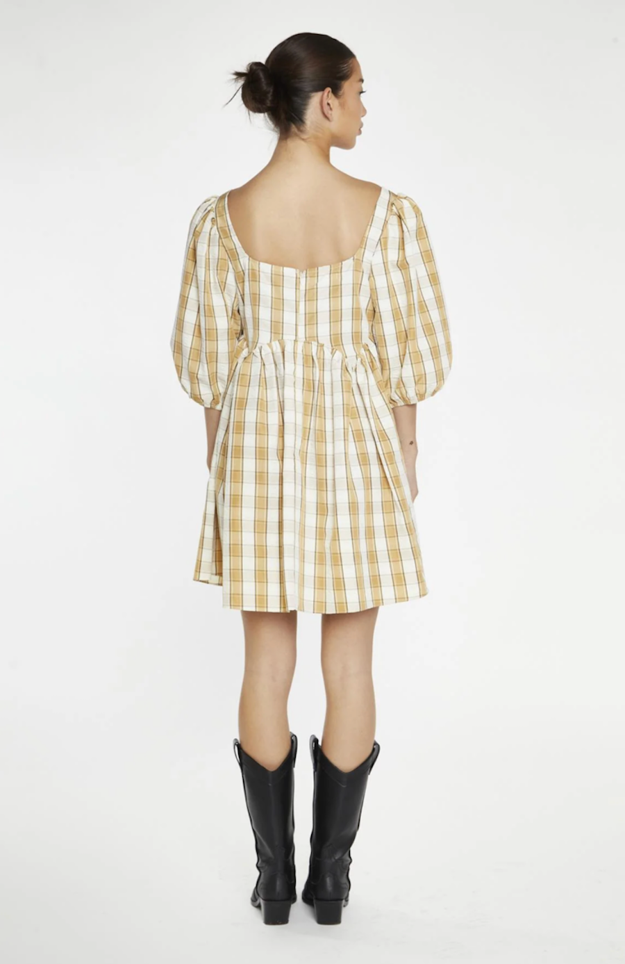 Check Square Neck Mini Dress