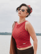 Polka Dot  Red Mesh Top