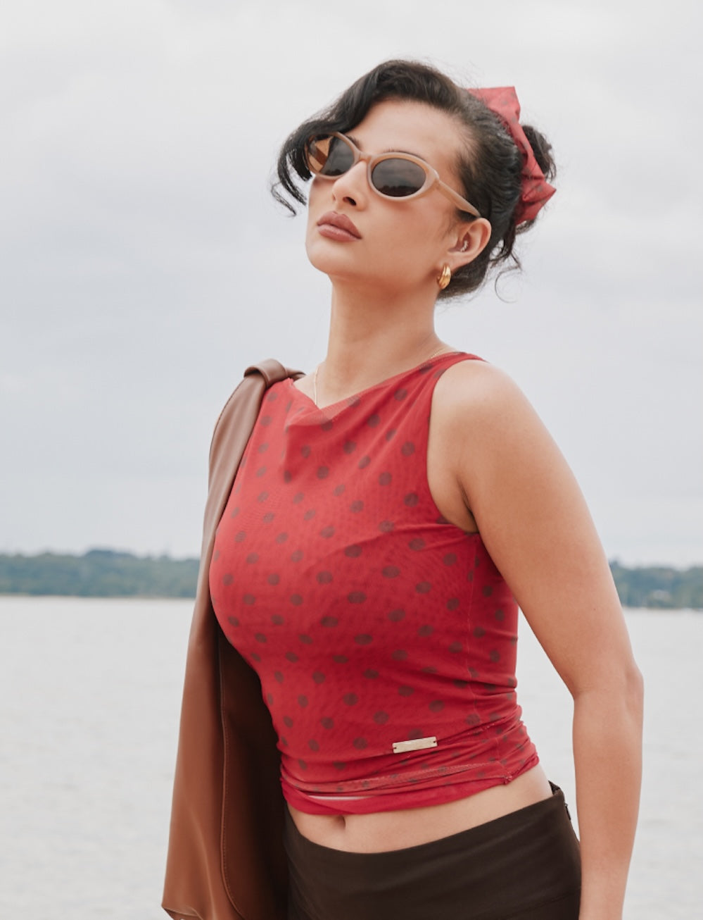 Polka Dot  Red Mesh Top