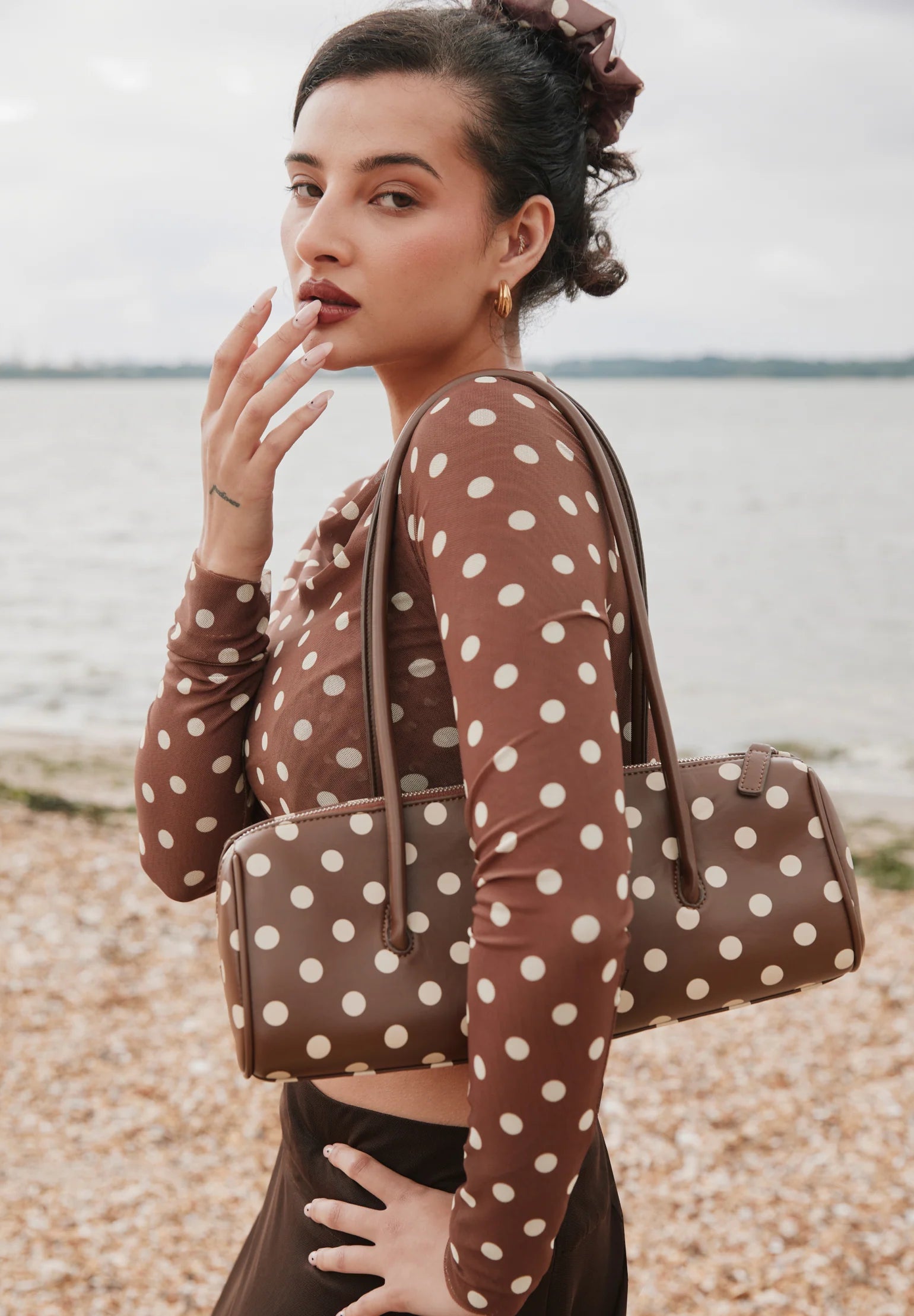 Polka  Dot Long Sleeve Mesh Top
