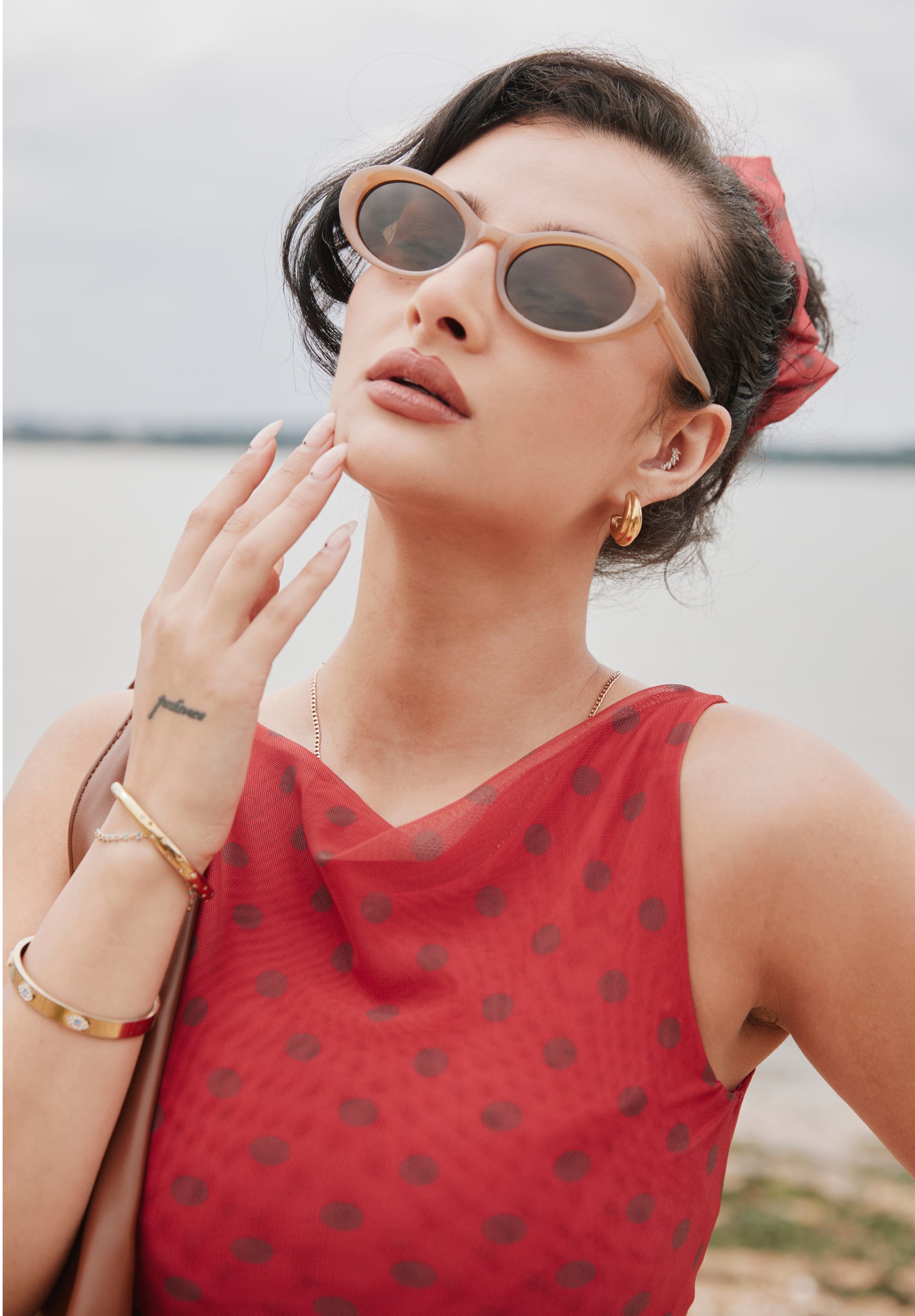 Polka Dot  Red Mesh Top