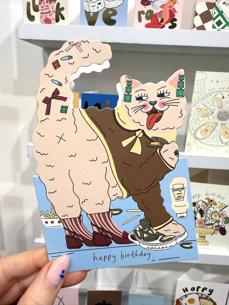Hey Cat die cut Birthday Card