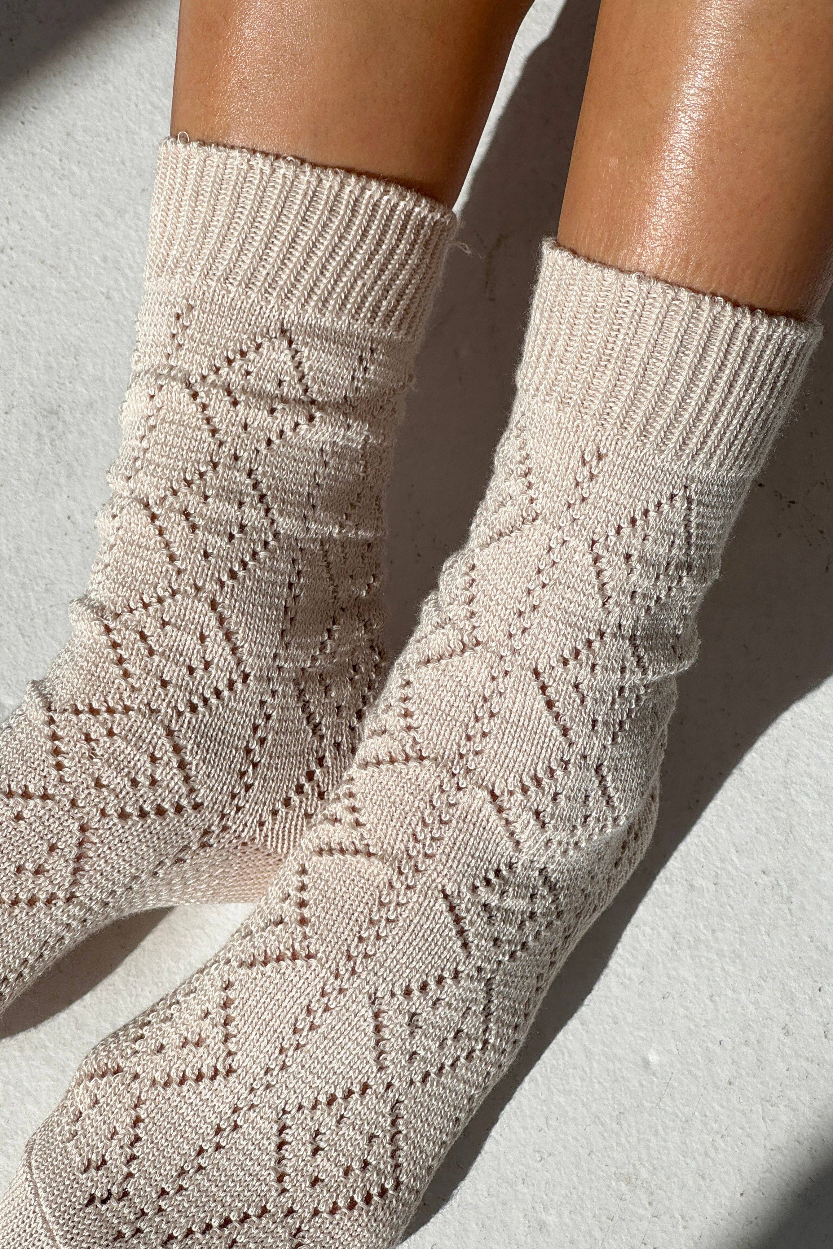 Modal Eyelet Socks Oyster