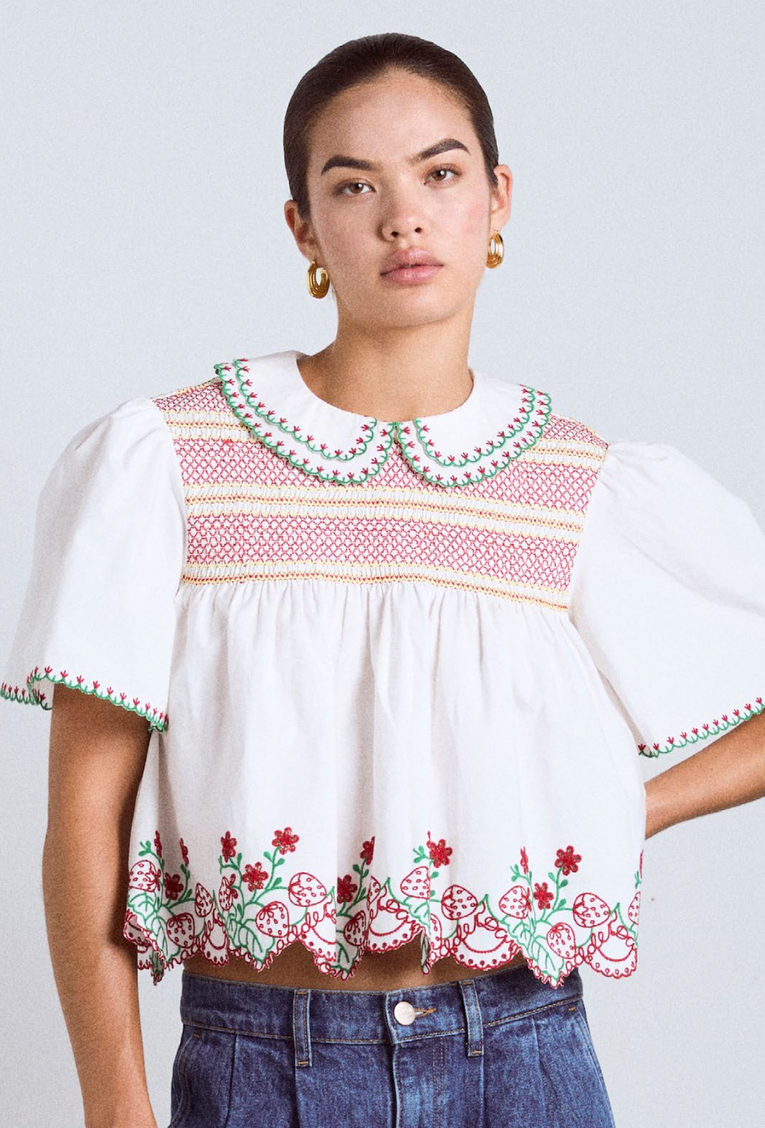 Andy Smocked White Blouse