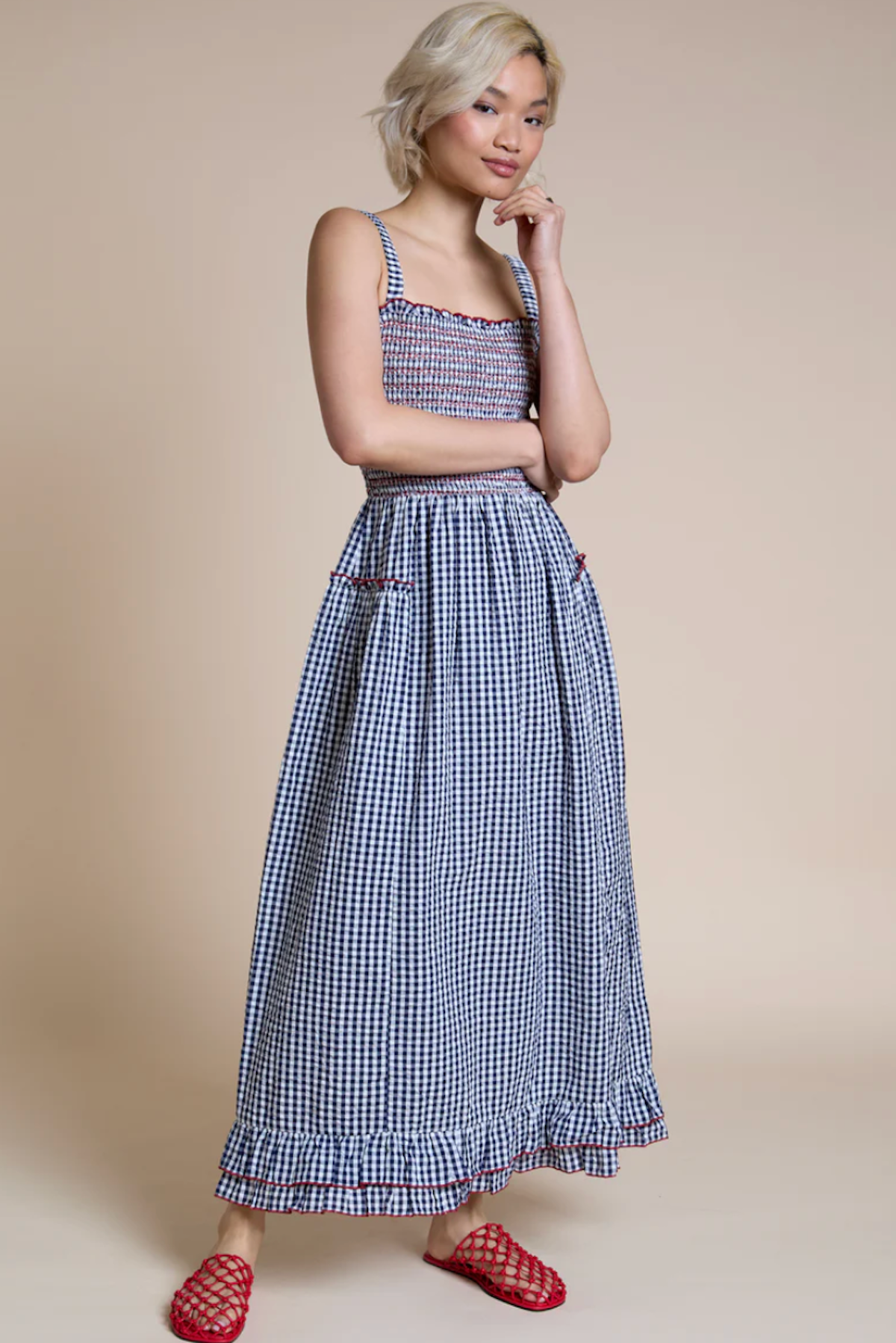 Blue Gingham Maxi Dress