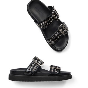 Black Patent Buckle Mule